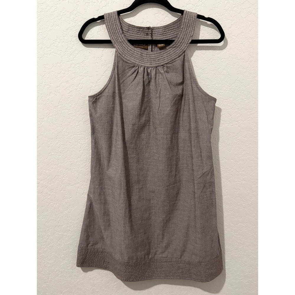 Speed Control New York Brown Cotton Halter Neck Sleeveless A-Line Top Large